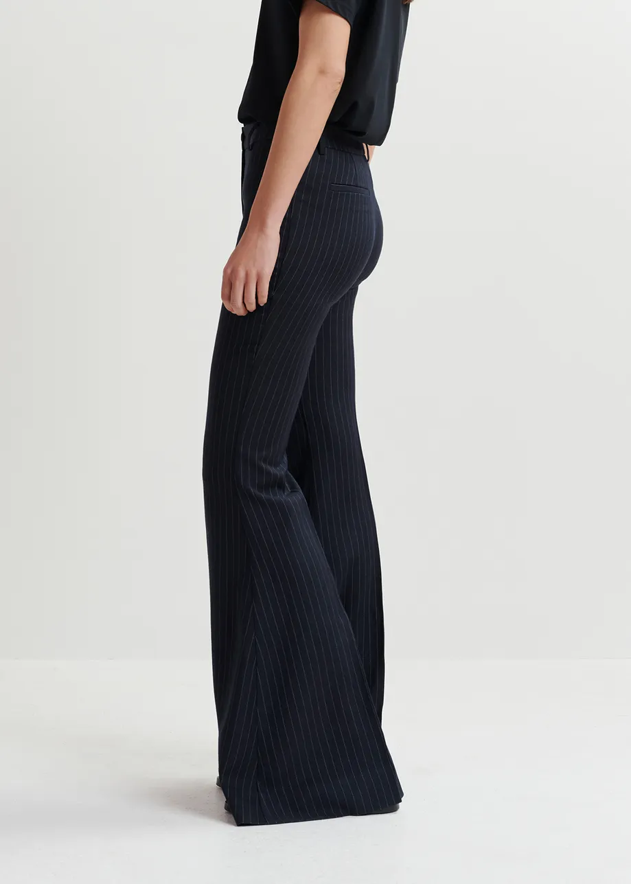 Navy blue pinstriped flared pants