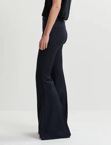 Navy blue pinstriped flared pants