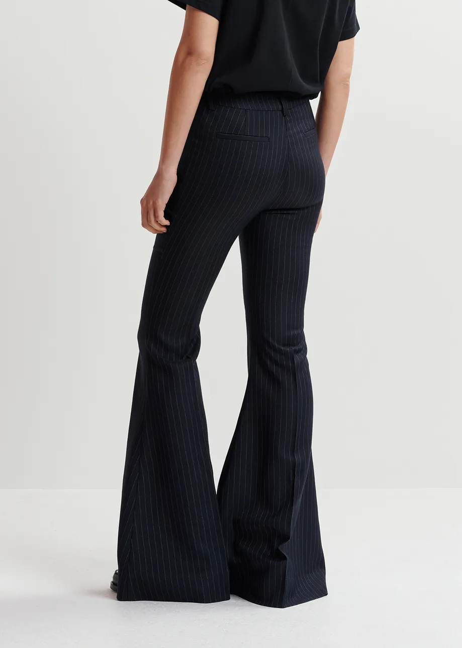 Navy blue pinstriped flared pants