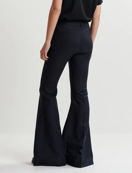 Navy blue pinstriped flared pants