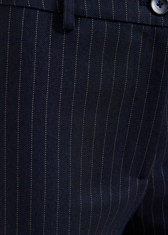 Navy blue pinstriped flared pants