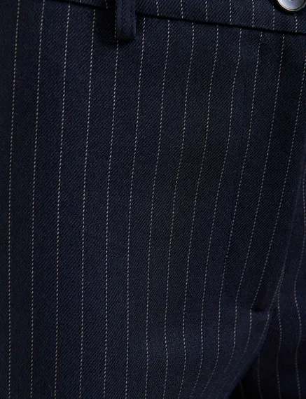 Navy blue pinstriped flared pants