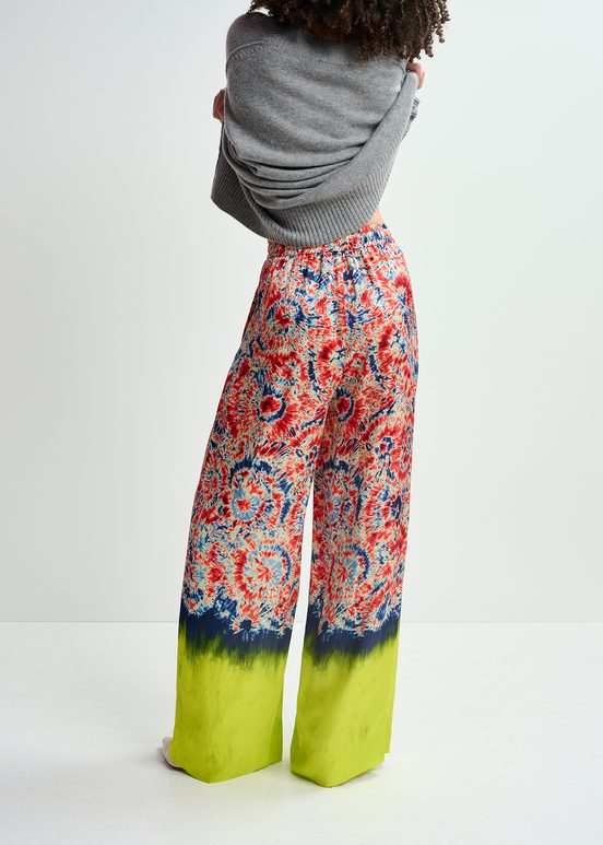 Rode en blauwe brede broek met print en dip-dye