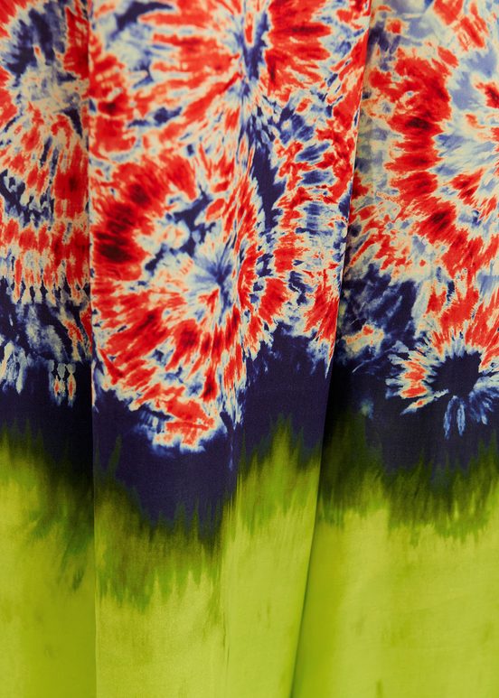 Red and blue printed wide-leg pants with dip-dyed effect