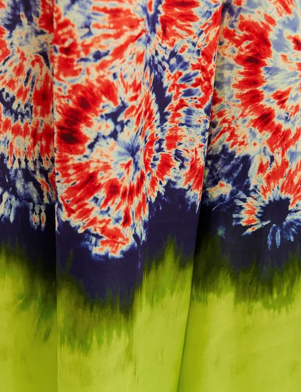 Red and blue printed wide-leg pants with dip-dyed effect