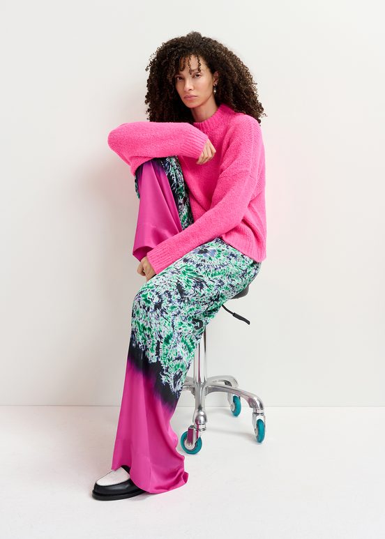 Groene en marineblauwe brede broek met print en dip-dye