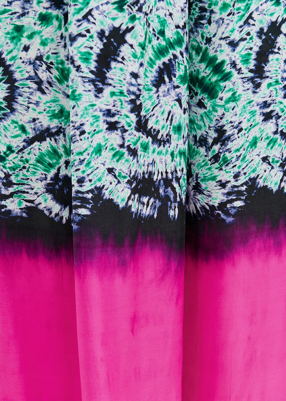 Green and navy blue abstract-print wide-leg pants with dip-dyed effect