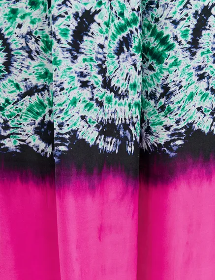 Groene en marineblauwe brede broek met print en dip-dye