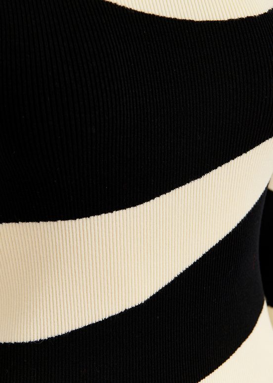 Black and ecru striped rib-knitted sweater