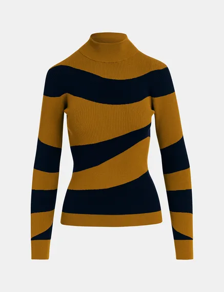 Brown and black striped rib-knitted sweater