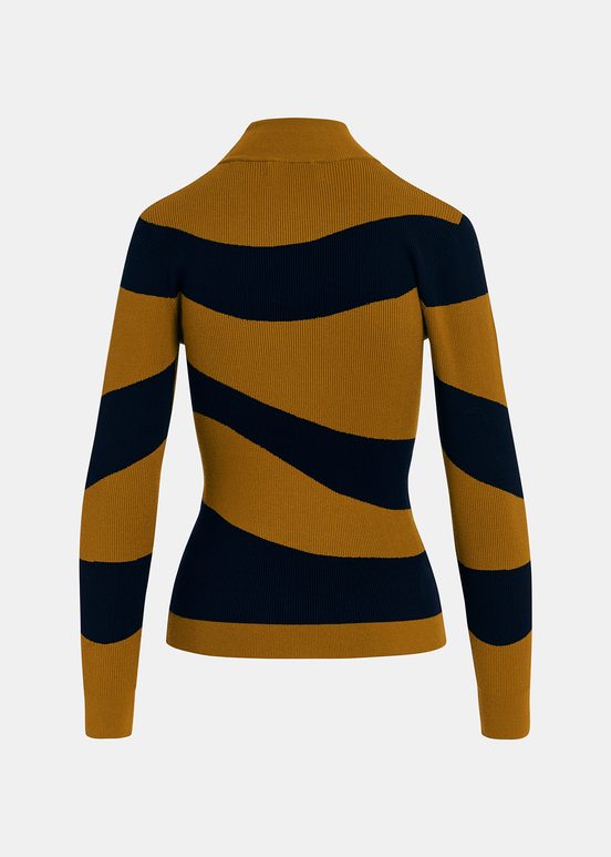 Brown and black striped rib-knitted sweater