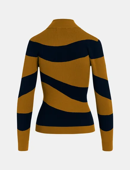 Brown and black striped rib-knitted sweater