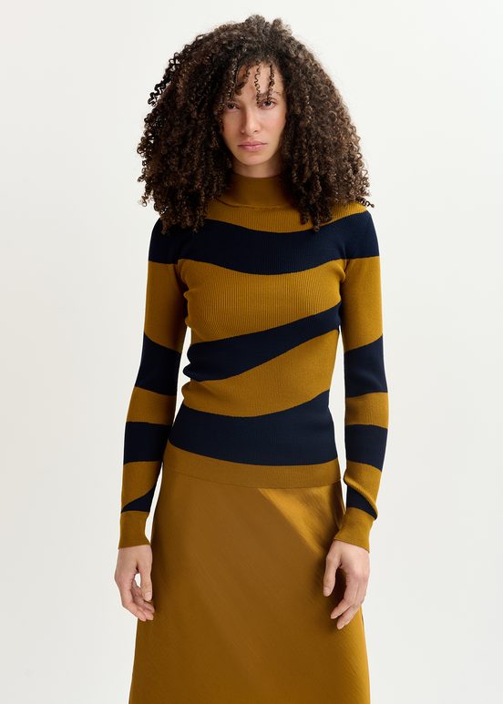 Brown and black striped rib-knitted sweater