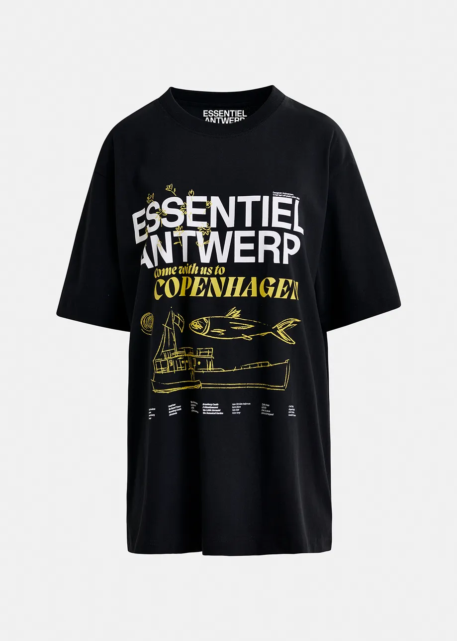 Zwart katoenen T-shirt met print - exclusief online