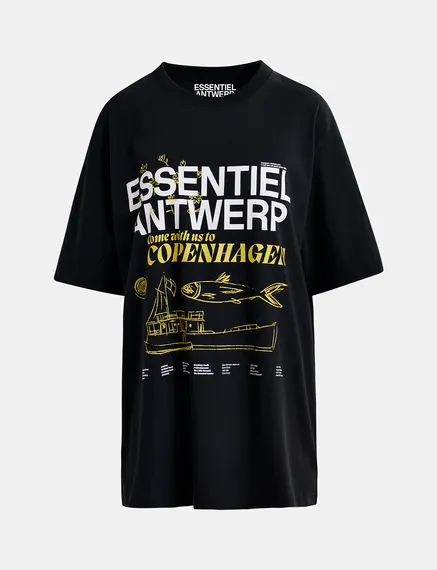 Schwarzes Baumwoll-T-Shirt mit Print - Exklusiv online