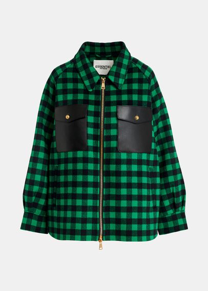 Green and navy blue checked wool jacket