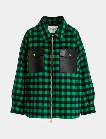 Green and navy blue checked wool jacket