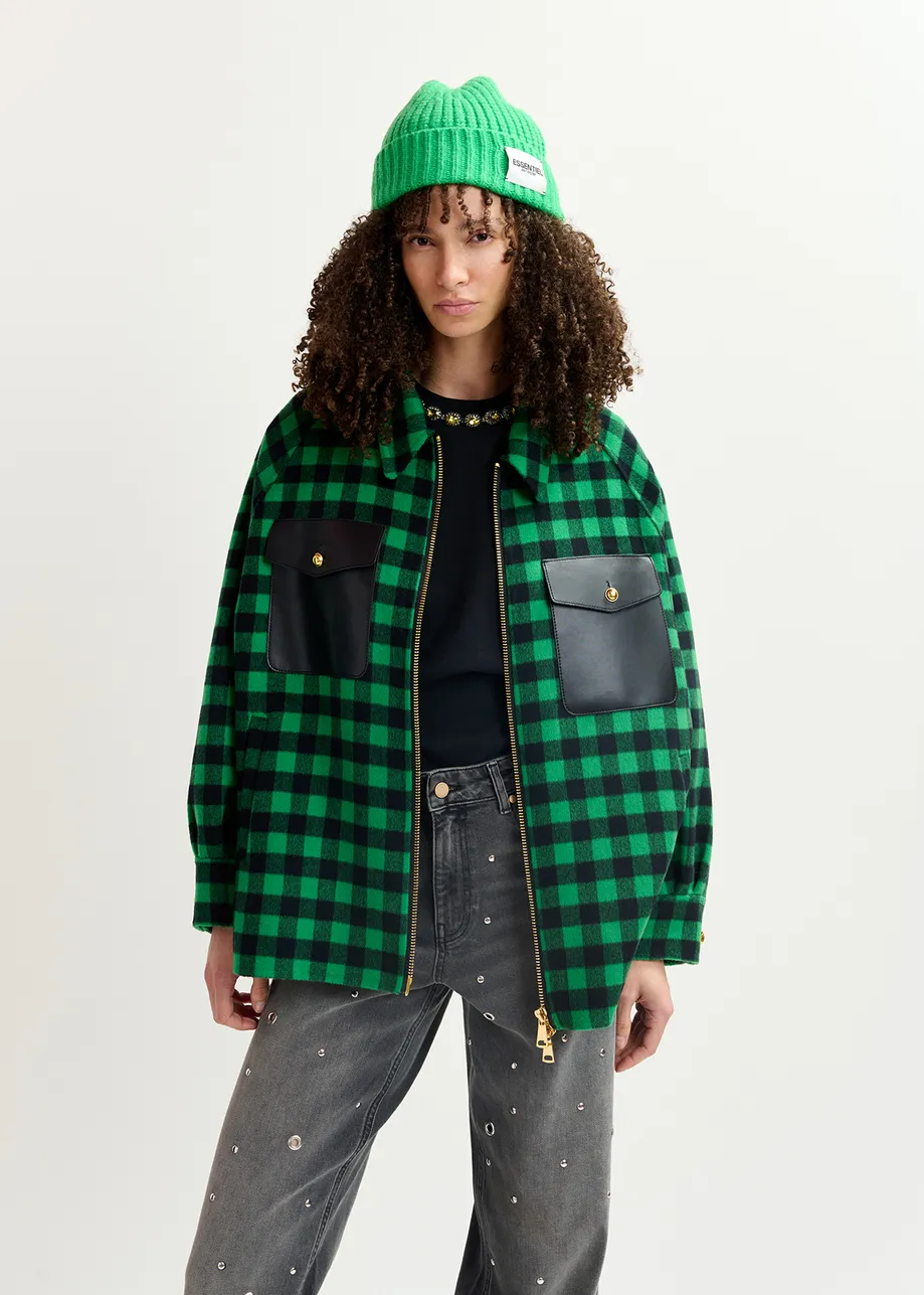 Green and navy blue checked wool jacket