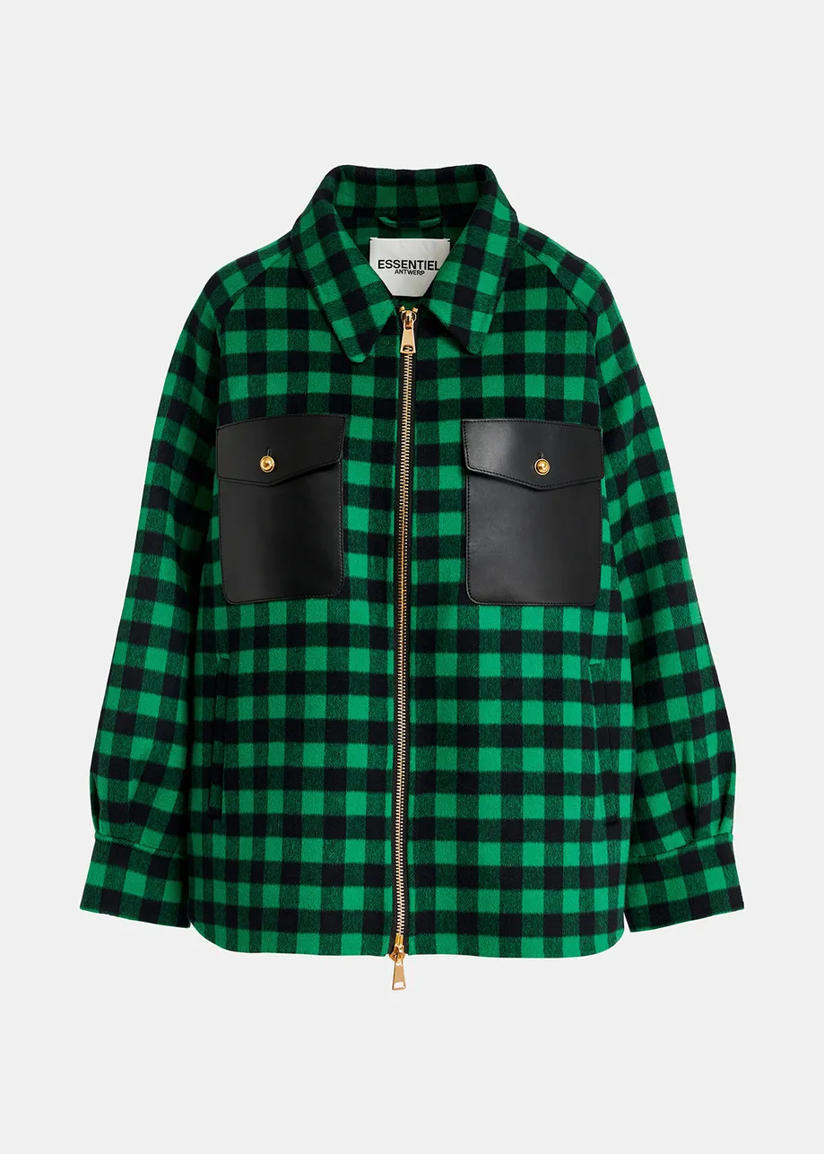 Green and navy blue checked wool jacket