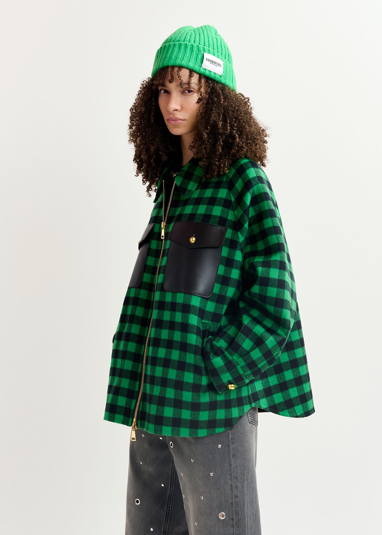 Green and navy blue checked wool jacket Essentiel Antwerp United States