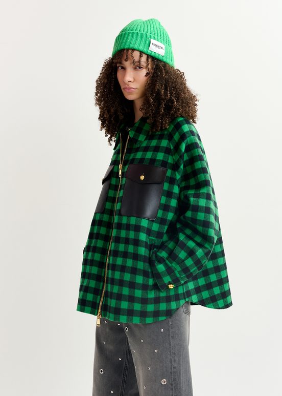 Green and navy blue checked wool jacket