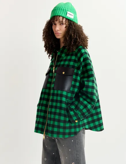 Green and navy blue checked wool jacket