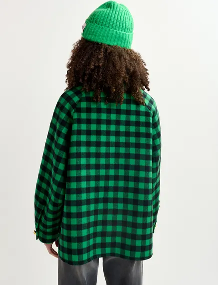 Green and navy blue checked wool jacket