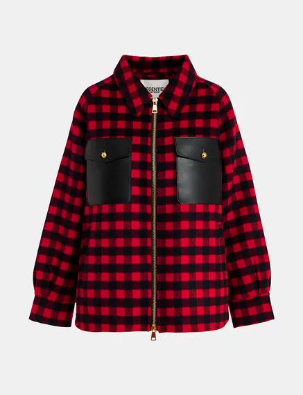 Veste en laine à carreaux rouge et noire