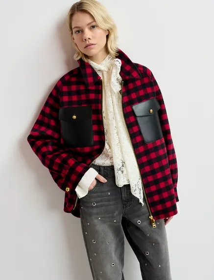 Red and black checked wool jacked