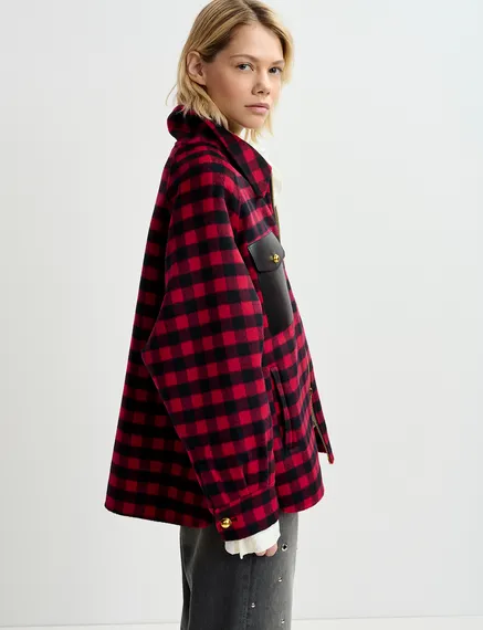 Red and black checked wool jacked