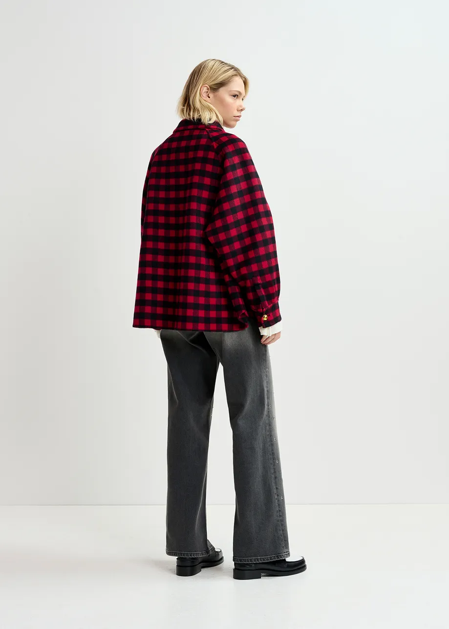 Red and black checked wool jacked