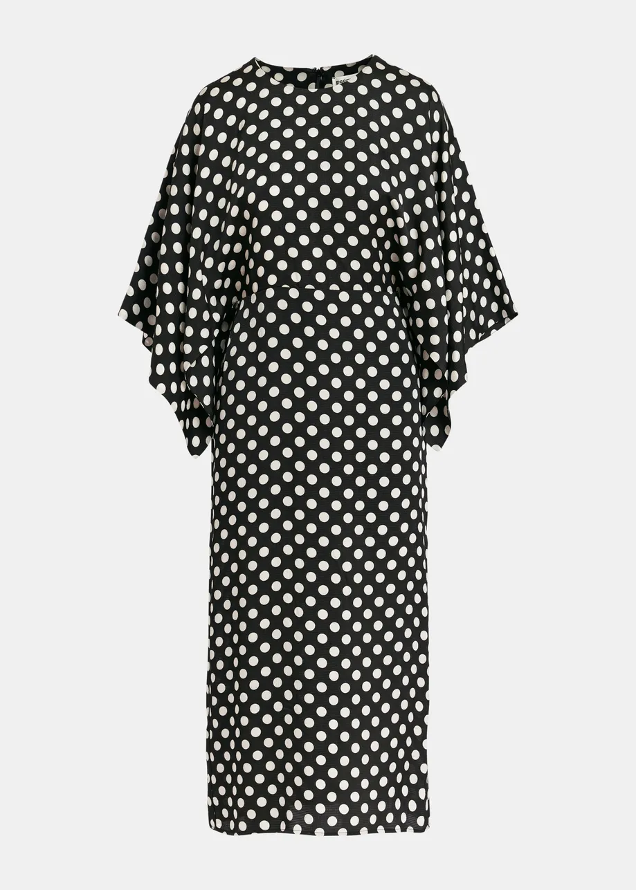 Robe midi à pois noire et blanche à manches kimono