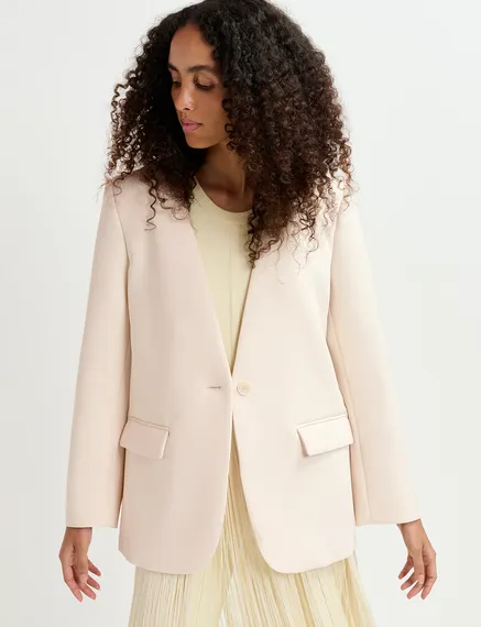 Ecru oversized single-breasted blazer