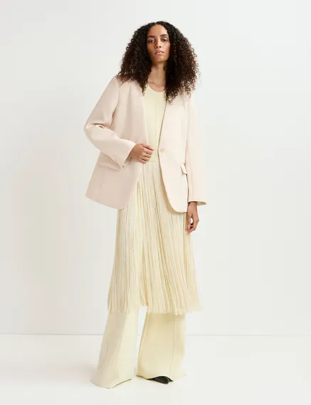 Ecru oversized single-breasted blazer