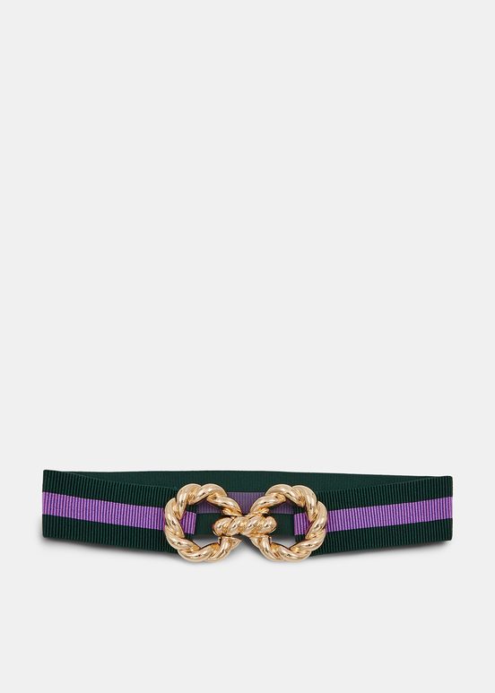 Ceinture à rayures verte et violette avec boucle dorée