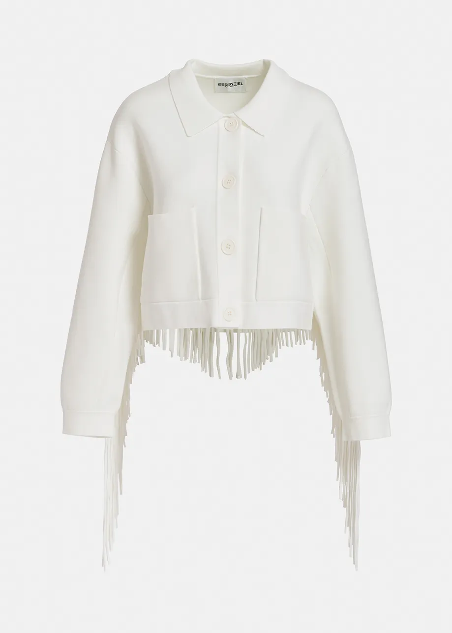 Off-white knitted jacket with fringes