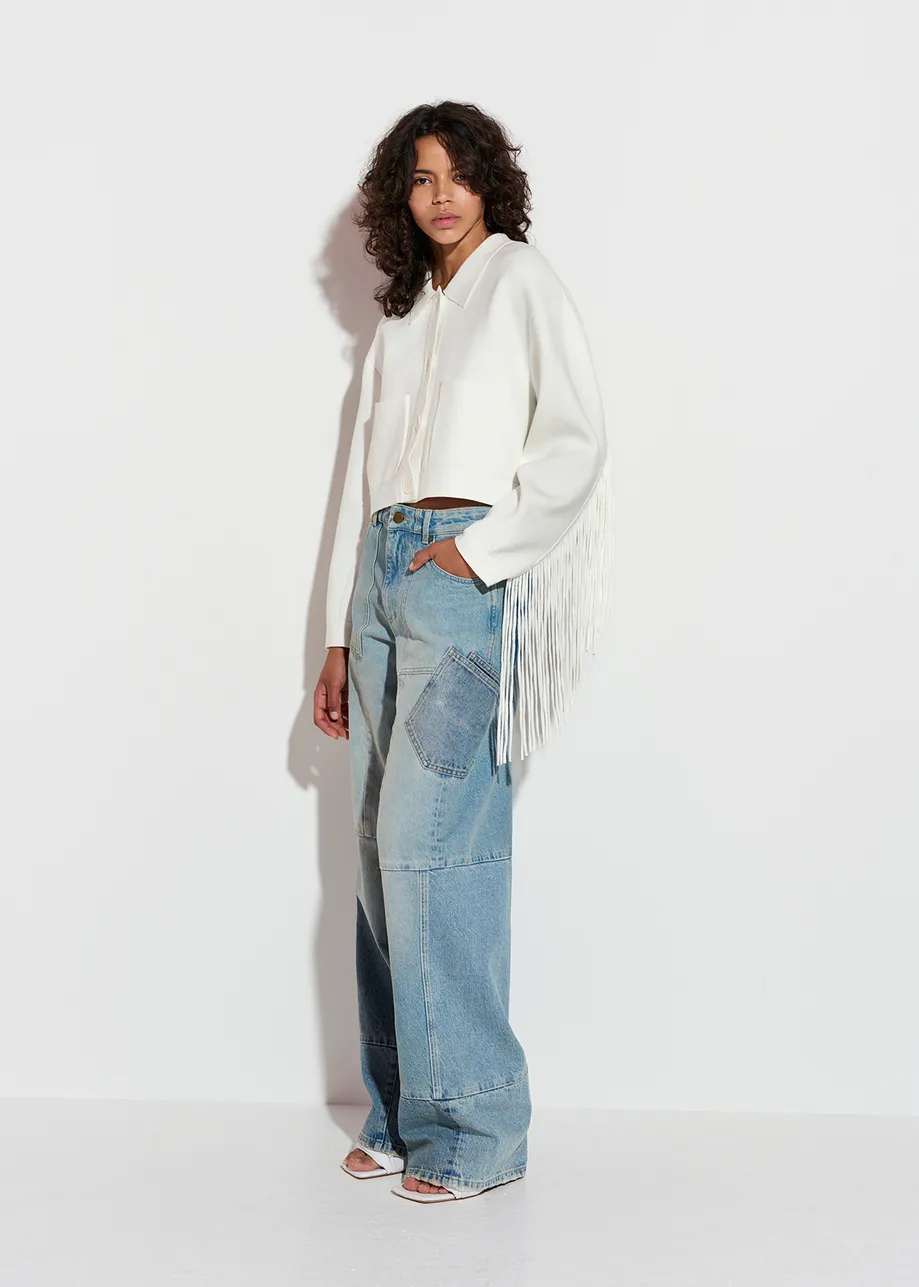 Off-white knitted jacket with fringes