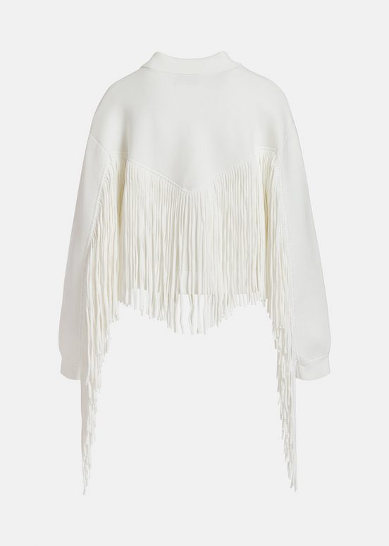 Veste tricotée blanc cassé avec franges