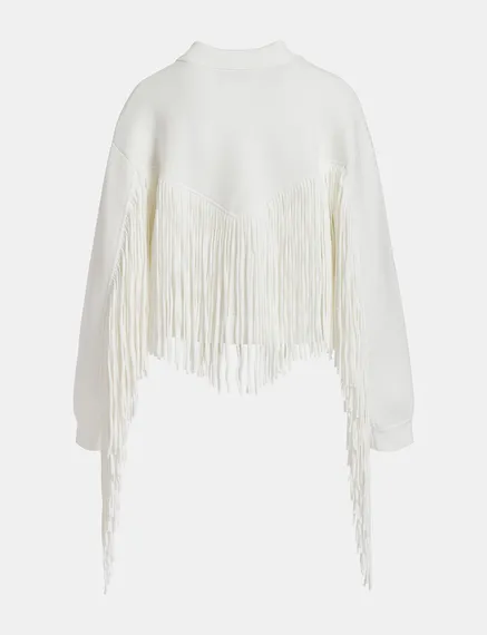 Off-white knitted jacket with fringes