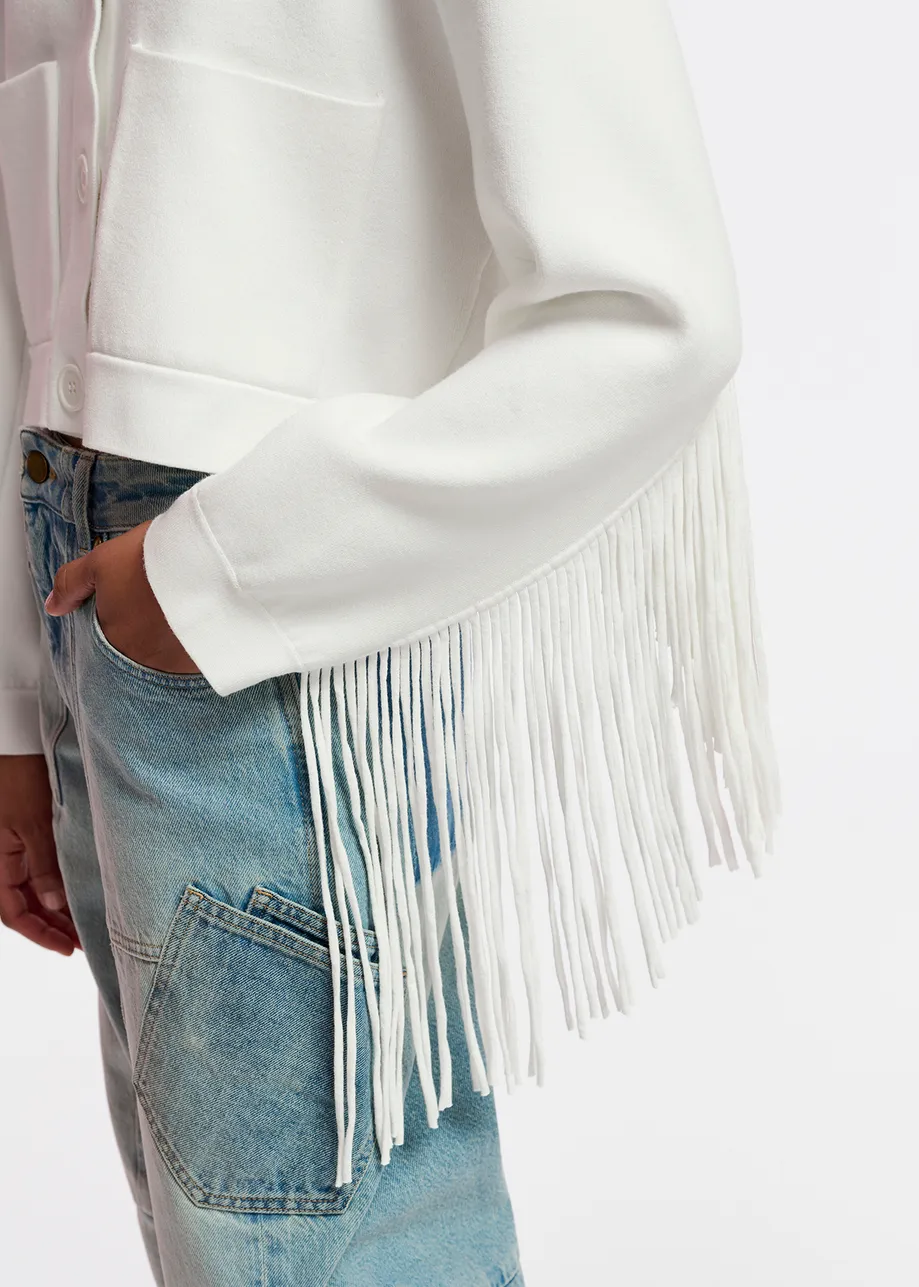 Off-white knitted jacket with fringes