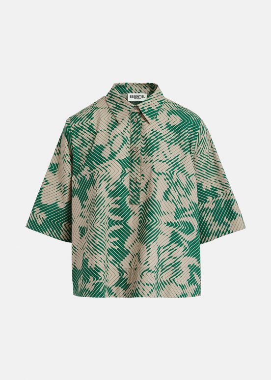 Camisa abotonada con estampado geométrico, beis y verde oscuro