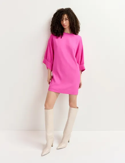 Fuchsia mini-jurk met brede mouwen