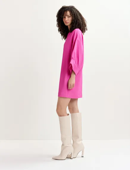 Fuchsia mini-jurk met brede mouwen