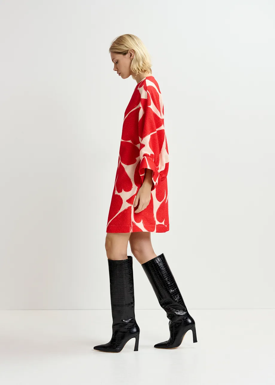 Off-white and red mini dress with wide sleeves