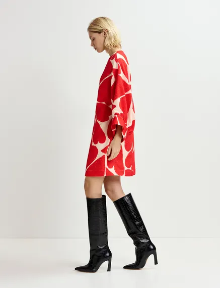 Off-white and red mini dress with wide sleeves