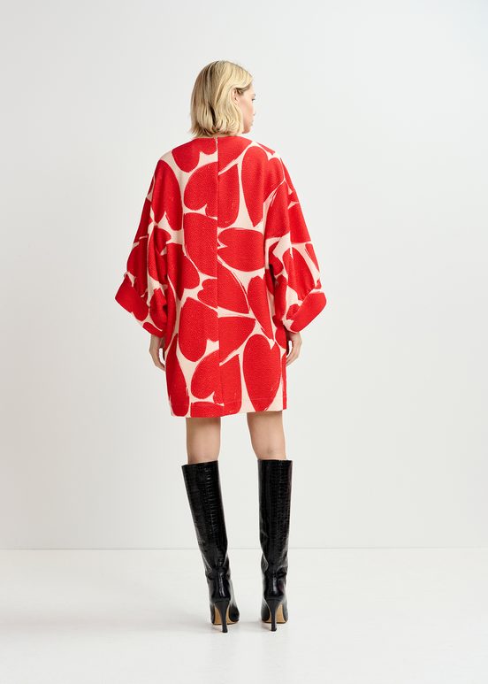 Off-white and red mini dress with wide sleeves