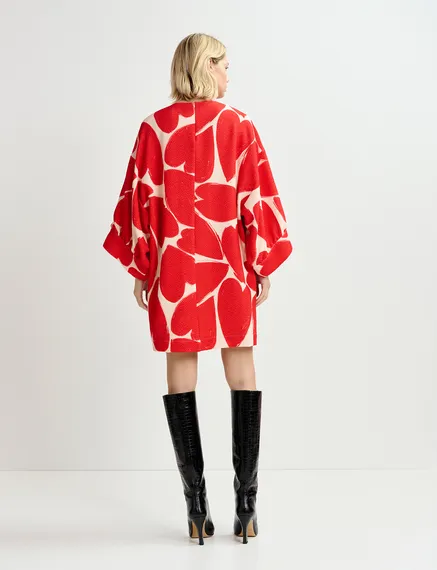 Off-white and red mini dress with wide sleeves