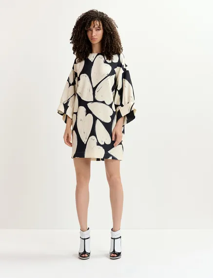 Black and off-white mini dress with wide sleeves