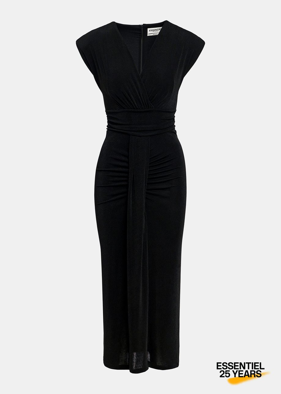 Robe midi en jersey noire à ruches - Exclusif pour les 25 ans