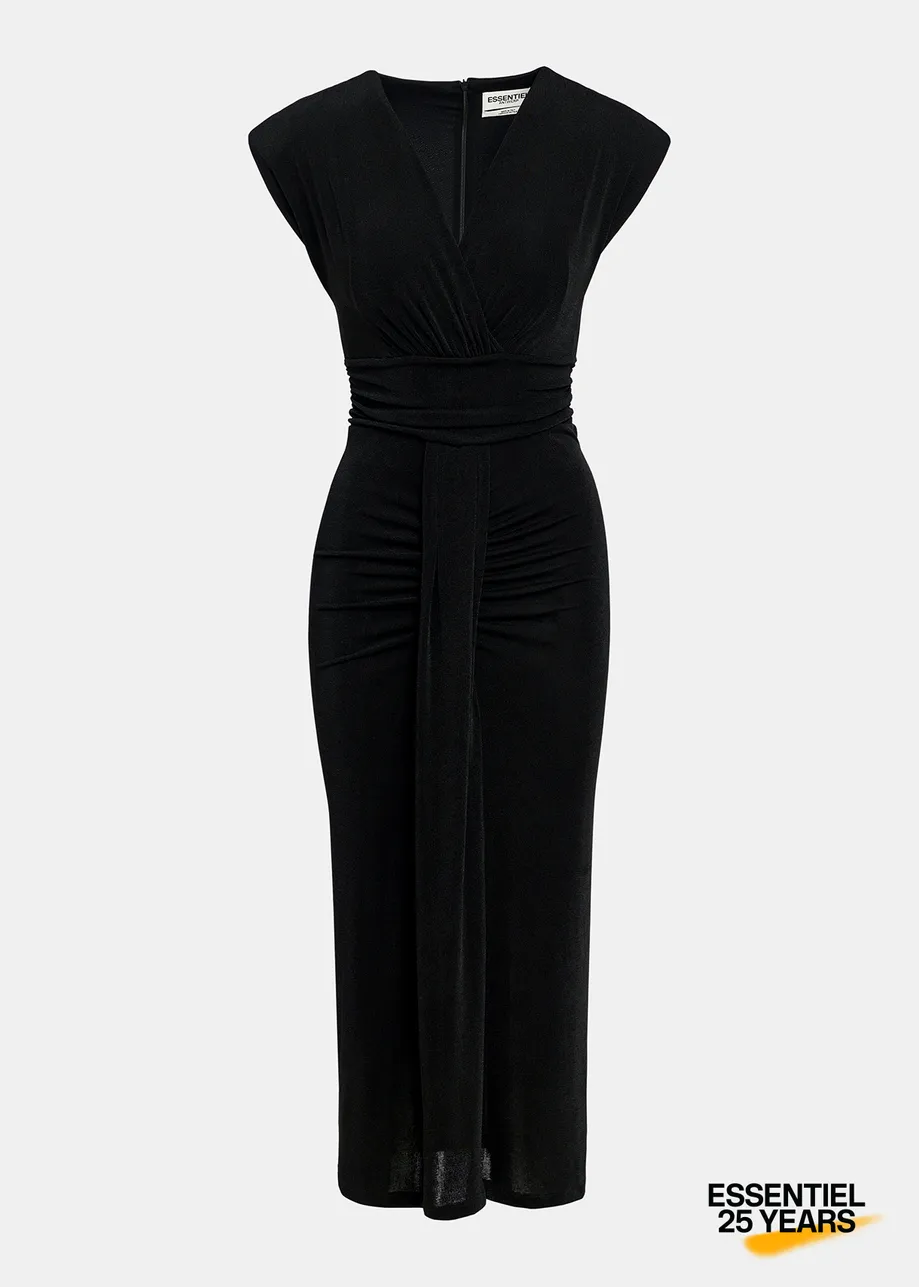 Black stretch-jersey ruched midi-length dress - 25 year exclusive